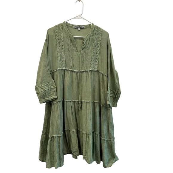 Sundance  JP & Mattie Desert Breeze Tiered Babydoll Dress Size LG Green Boho - Picture 9 of 10